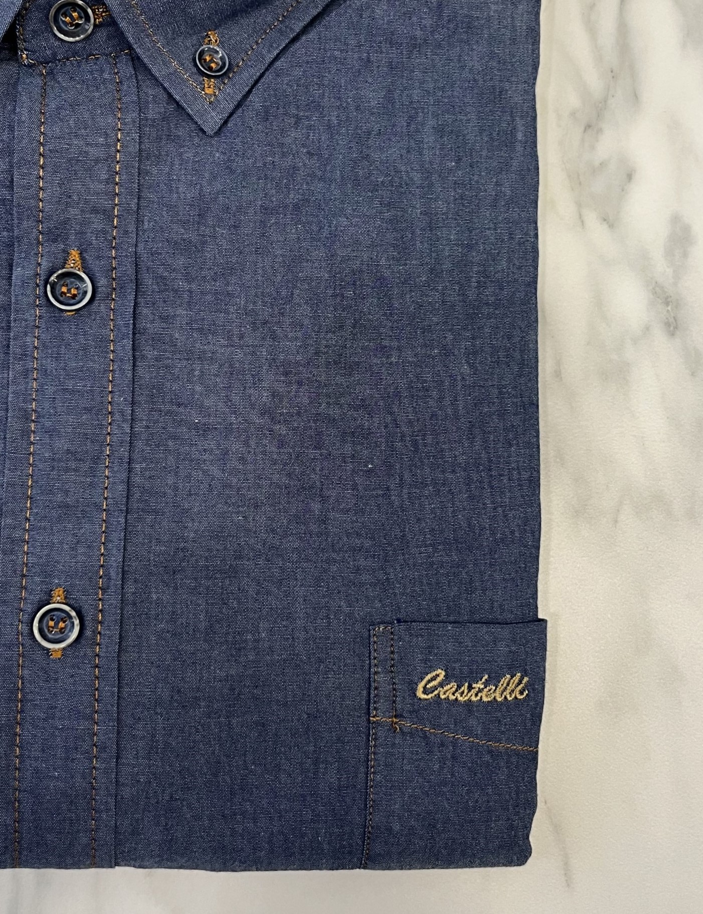 Ανδρικό με denim όψη μακρυμάνικο πουκάμισο με γιακά CA2525 φωτογραφία